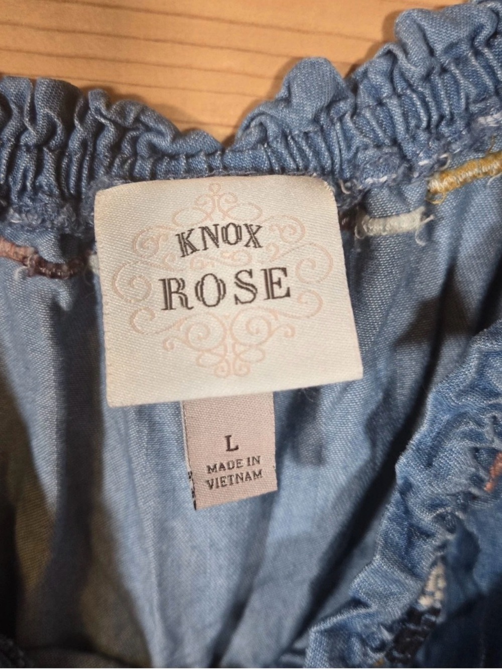 Knox Rose Boho Embroidered Chambray Shirt Dress SZ LG - Picture 6 of 9